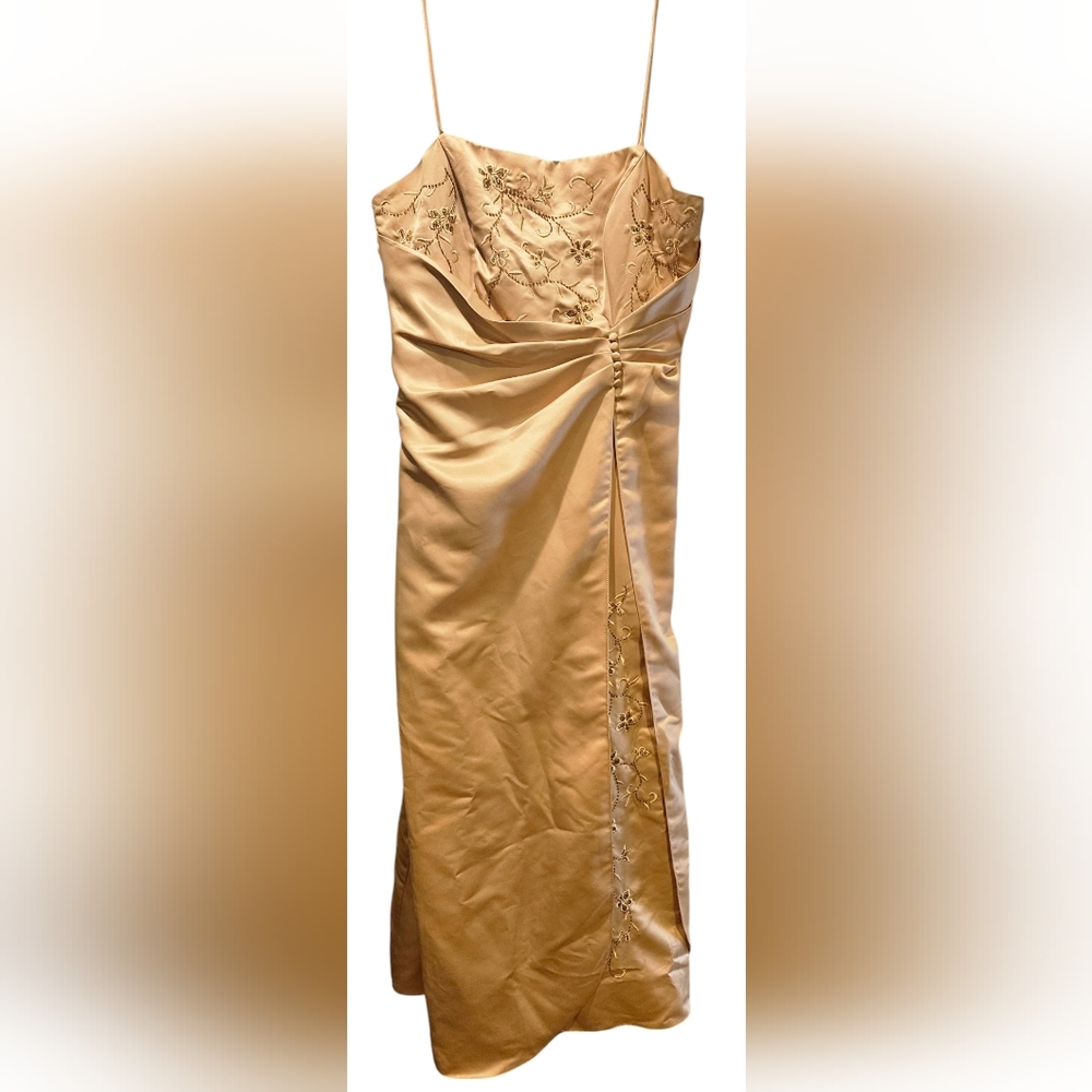 VINTAGE 90's Satin Gold Embroidered Formal Evening Prom Dress by Rebecca- 1X